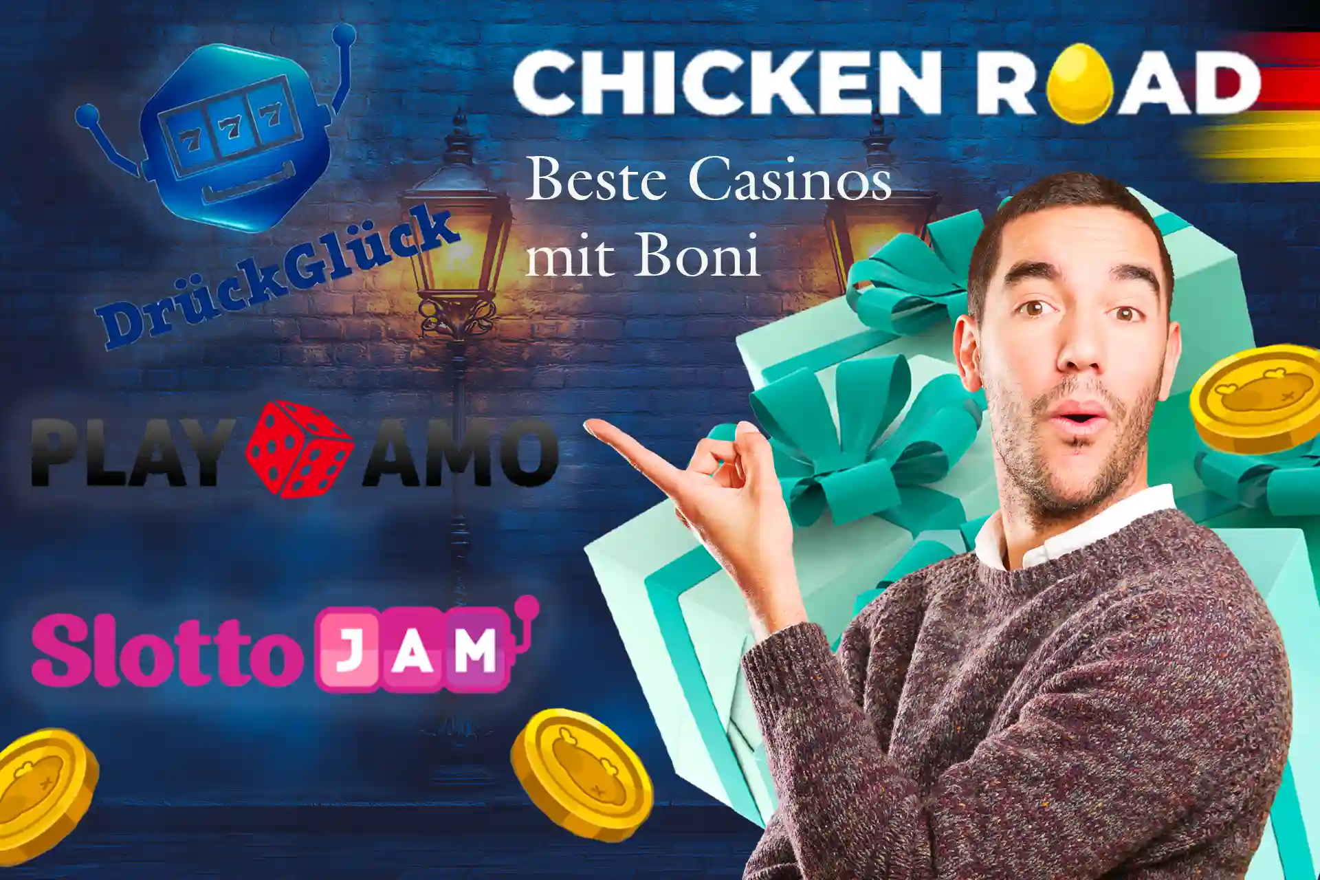 Eine Liste von Online-Casinos in Deutschland, die attraktive Boni für Chicken Road anbieten.